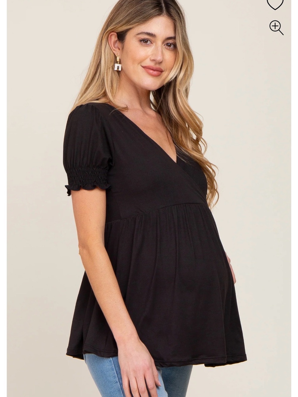 Black Puff Sleeve Crossover Maternity/Nursing Top